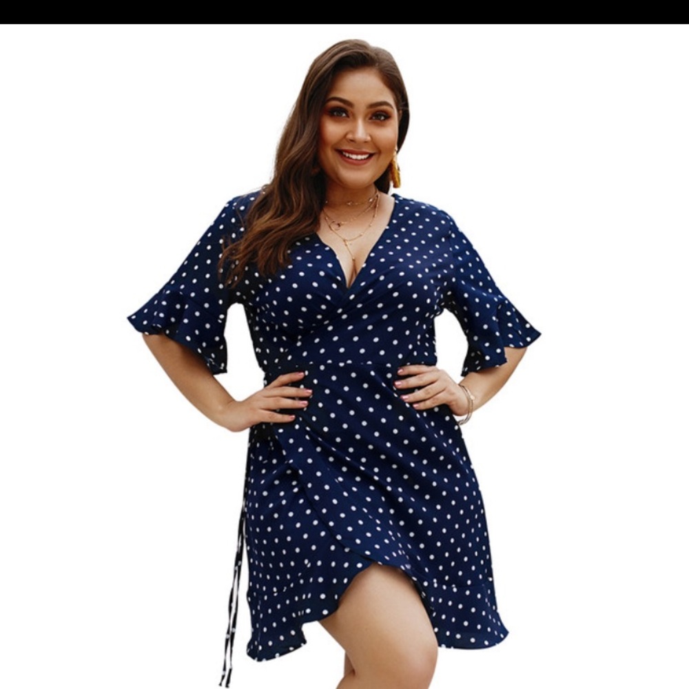 Polka Dot Navy Blue Wrap Dress